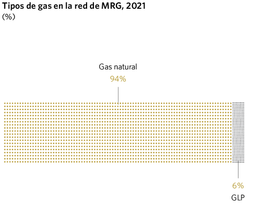 Tipos de gas en la red de MRG, 2021